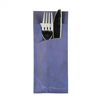Bestecktaschen blau, 20 x 8,5 cm, inkl. weißer Serviette 33 x 33 cm 2-lag.