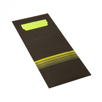 Bestecktaschen "Stripes" schwarz/limone, 20 x 8,5 cm, inkl. farbiger Serviette 33 x 33 cm 2-lag.