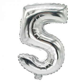 Zahlen-Luftballons aus Folie 35 x 20 cm silber "5"