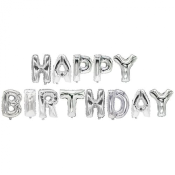Folienluftballon-Set silber für Geburtstag "Happy Birthday"
