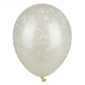 Luftballons für Hochzeit Ø 29 cm elfenbein "Just Married" metallic