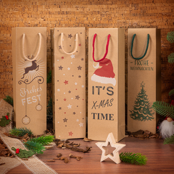 1 er Tragetasche Sortiment „Christmas“ Kraftpapier Natura