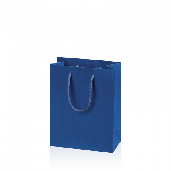 Papiertragetasche „Linea“ Blau mit Streifenprägung BB